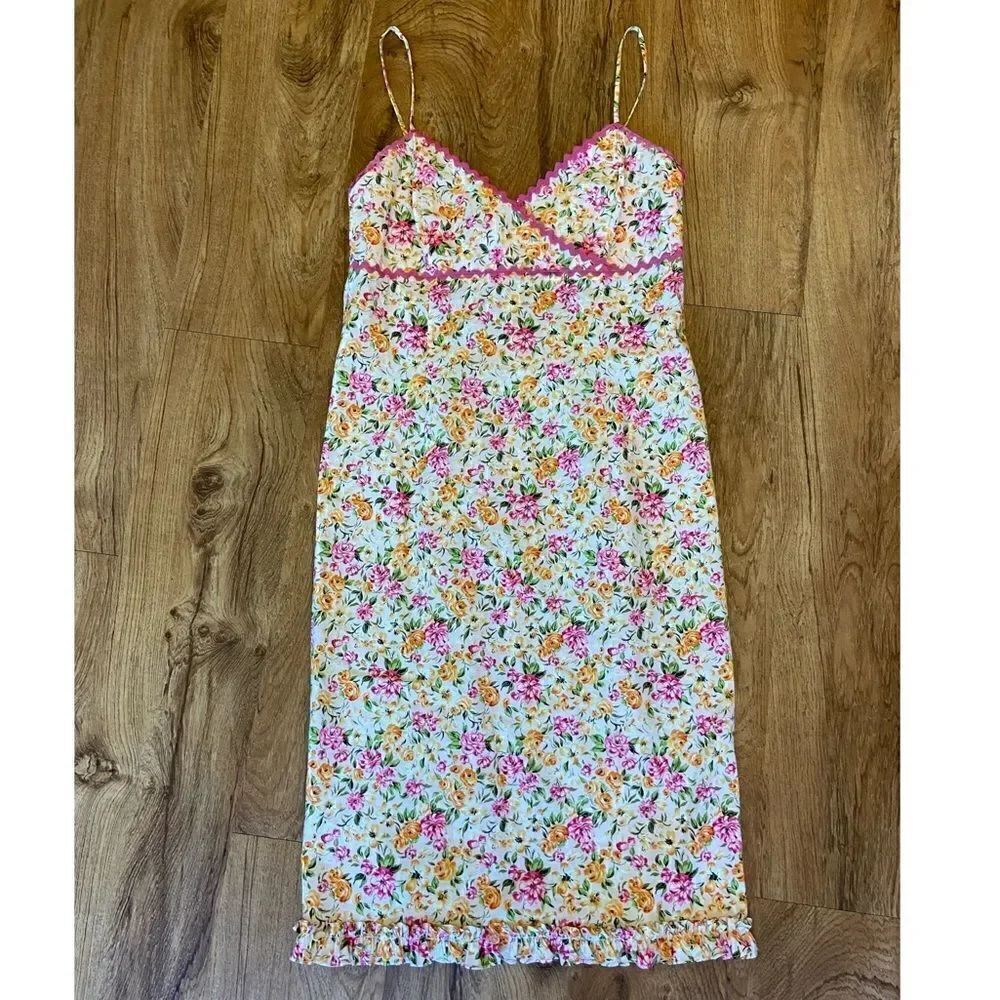 Vintage Paradox orange/pink floral midi dress